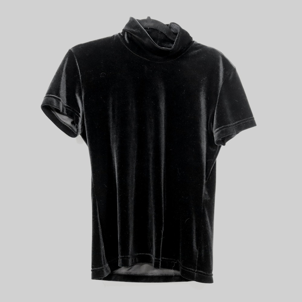 British Khaki Velvet Mock Neck Top Large Black Womens Goth Core Shirt